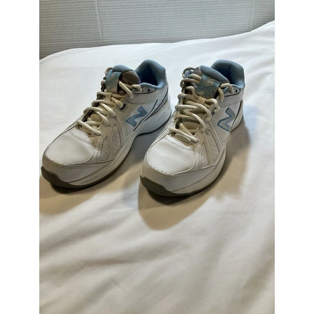 Womens Size 9.5 New Balance 409 WX409WB3 White Blue Silver Leather Cross Trainer - Picture 2 of 7